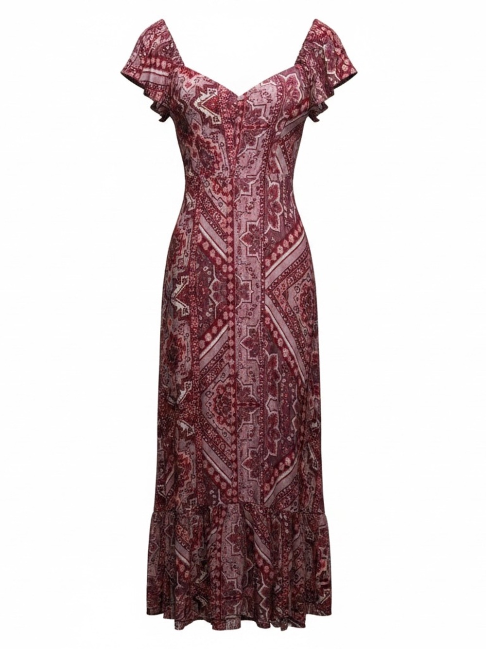 Vici Burgundy Paisley Short Sleeve Maxi Dress. Size medium.